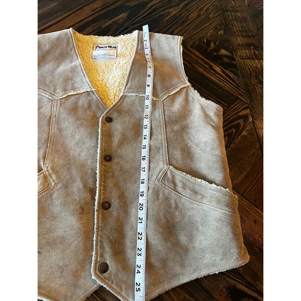 Vintage Suede Sherpa Lined Vest Men 42 Large Western Cowboy Yellowstone USA Flaw - Picture 6 of 12